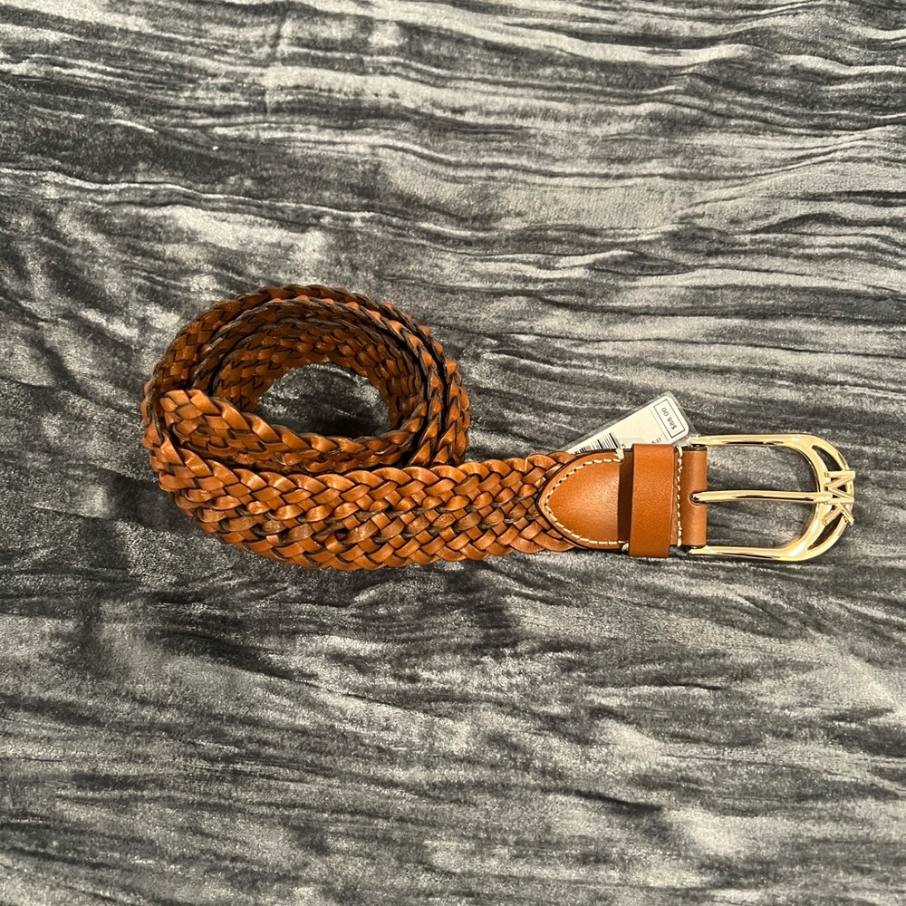 Michael Kors Braided Tan Leather Belt with Gold Buckle Size S/M